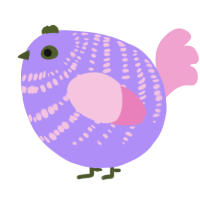 A lilac and pink chicken with a bar pattern