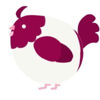 A white and maroon chicken with a head pattern
