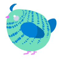 A mint and sapphire chicken with a bar pattern