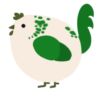 A cream and leaf chicken with a neck-speckle pattern