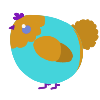 A aqua and ochre chicken with a head pattern