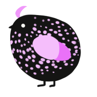 A black and lavender chicken with a speckle pattern