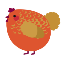 A vermilion and gold chicken with a half-lace pattern