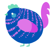A ultramarine and orchid chicken with a bar pattern