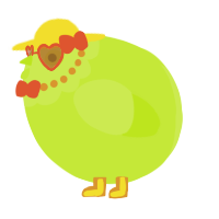 A lime chicken with a head pattern