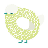 A lemon and white chicken with a lace pattern