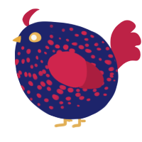 A navy and crimson chicken with a speckle pattern