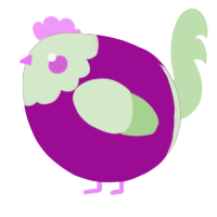 A plum and gluppy chicken with a head pattern
