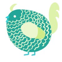 A turquoise and apple chicken with a lace pattern
