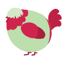 A gluppy and crimson chicken with a head pattern