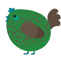 A viridian and bark chicken with a speckle pattern