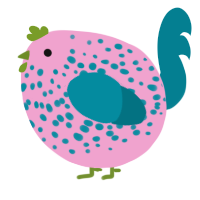 A pink and sea chicken with a speckle pattern