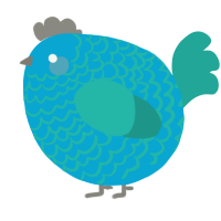 A cerulean and turquoise chicken with a lace pattern
