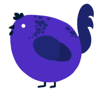 A indigo and navy chicken with a neck-speckle pattern