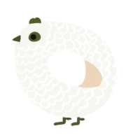 A white and cream chicken with a lace pattern