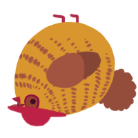 A orange and russet chicken with a bar pattern