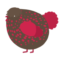 A bark and crimson chicken with a speckle pattern