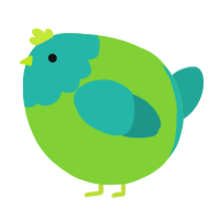 A grass and turquoise chicken with a head pattern