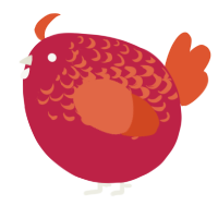 A crimson and vermilion chicken with a half-lace pattern