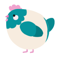 A cream and teal chicken with a head pattern
