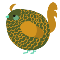 A olive and ochre chicken with a lace pattern