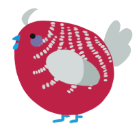 A crimson and silver chicken with a half-bar pattern