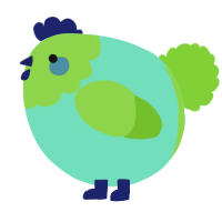A mint and grass chicken with a head pattern