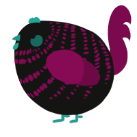 A black and wine chicken with a bar pattern