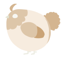 A cream and beige chicken with a head pattern
