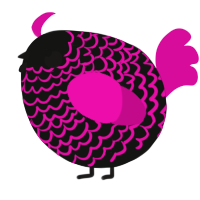 A black and fuchsia chicken with a lace pattern