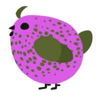 A orchid and olive chicken with a speckle pattern
