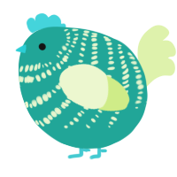 A turquoise and apple chicken with a bar pattern