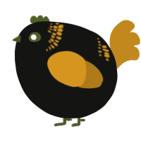 A black and ochre chicken with a neck-band pattern