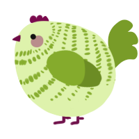 A apple and chartreuse chicken with a bar pattern