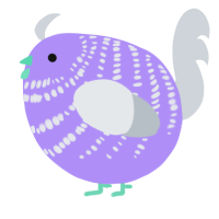 A lilac and mist chicken with a bar pattern
