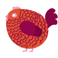 A vermilion and maroon chicken with a lace pattern