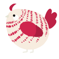 A cream and crimson chicken with a bar pattern