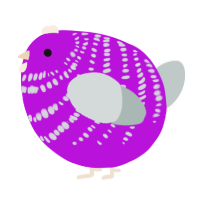 A amethyst and silver chicken with a bar pattern