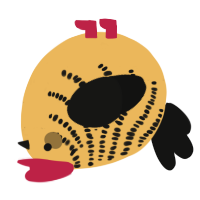 A honey and black chicken with a half-bar pattern
