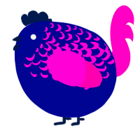 A navy and fuchsia chicken with a half-lace pattern