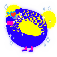 A indigo and yellow chicken with a half-lace pattern