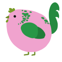A pink and viridian chicken with a neck-speckle pattern