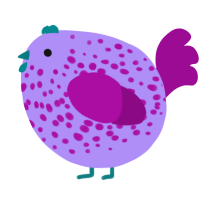 A lilac and plum chicken with a speckle pattern
