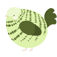 A apple and olive chicken with a bar pattern