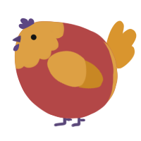 A red and orange chicken with a head pattern