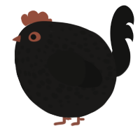 A sable and black chicken with a speckle pattern