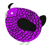 A amethyst and black chicken with a lace pattern