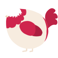 A cream and crimson chicken with a head pattern