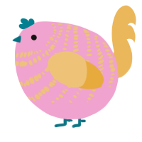 A pink and honey chicken with a bar pattern