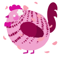 A pink and maroon chicken with a bar pattern
